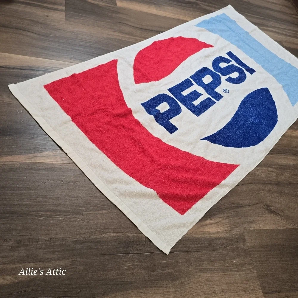 Vintage Pepsi Cola Beach Towel Cotton Red Blue White Logo 56x29